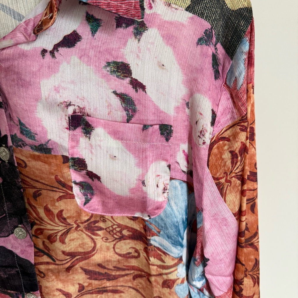 POL The Rose Patchwork Top Button Down Shirt Large - image 6